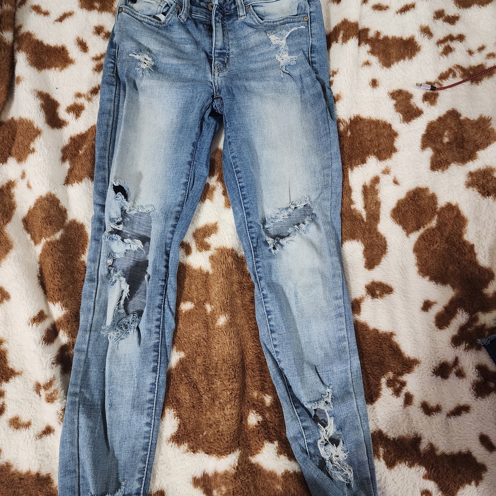 KanCan Ripped Denim Skinny Jeans - Light Blue